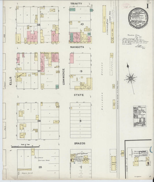 Sanborn Fire Insurance Map from Groesbeck, Limestone County, Texas (1891), Sheet #0001 - Complete Map Set gallery image, historic Sanborn map, vintage wall art, Texas Texas