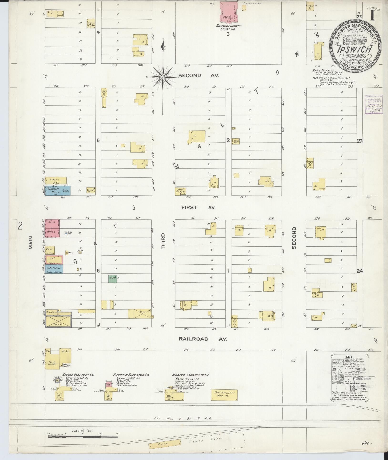 Sanborn Fire Insurance Map from Ipswich, Edmunds County, South Dakota (1908), Sheet #0001 - Historic Sanborn Fire Insurance Map Print, vintage old map wall art, antique decor, genealogy gift, South Dakota South Dakota map