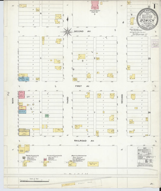 Sanborn Fire Insurance Map from Ipswich, Edmunds County, South Dakota (1908), Sheet #0001 - Historic Sanborn Fire Insurance Map Print, vintage old map wall art, antique decor, genealogy gift, South Dakota South Dakota map