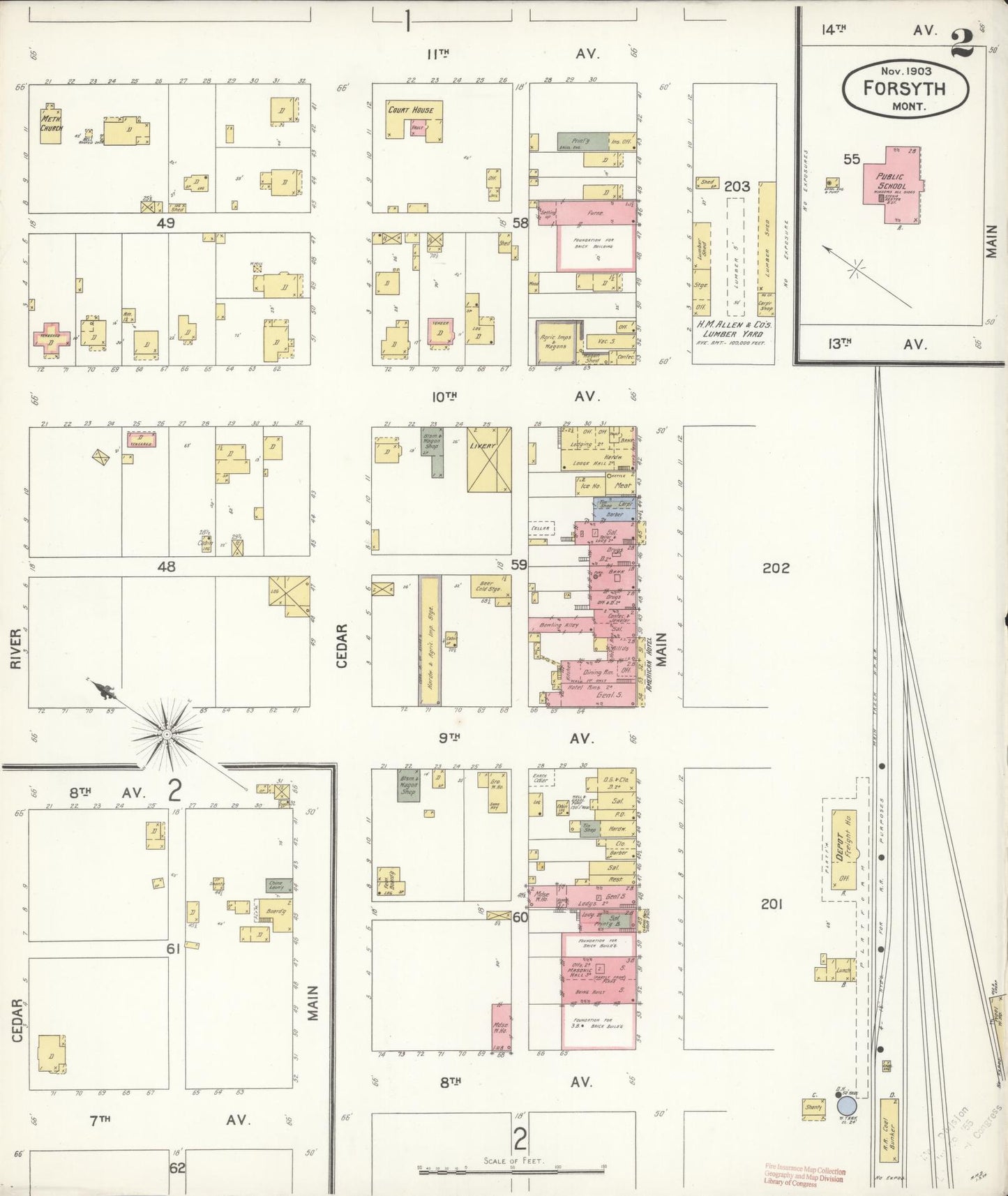 Sanborn Fire Insurance Map from Forsyth, Rosebud County, Montana (1903), Sheet #0002 - Complete Map Set gallery image, historic Sanborn map, vintage wall art, Montana Montana
