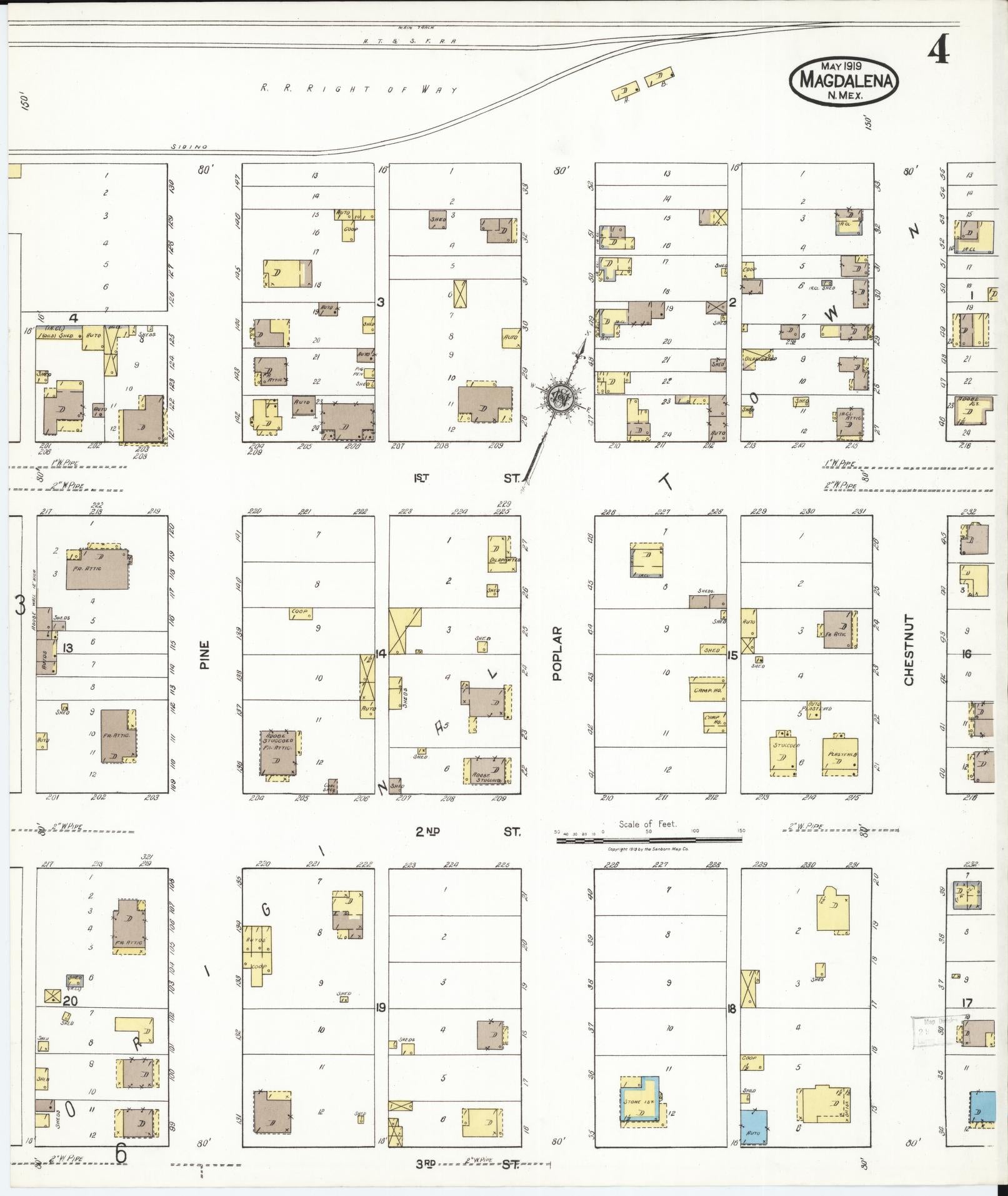 Sanborn Fire Insurance Map from Magdalena, Socorro County, New Mexico (1919), Sheet #0004 - Complete Map Set gallery image, historic Sanborn map, vintage wall art, New Mexico New Mexico