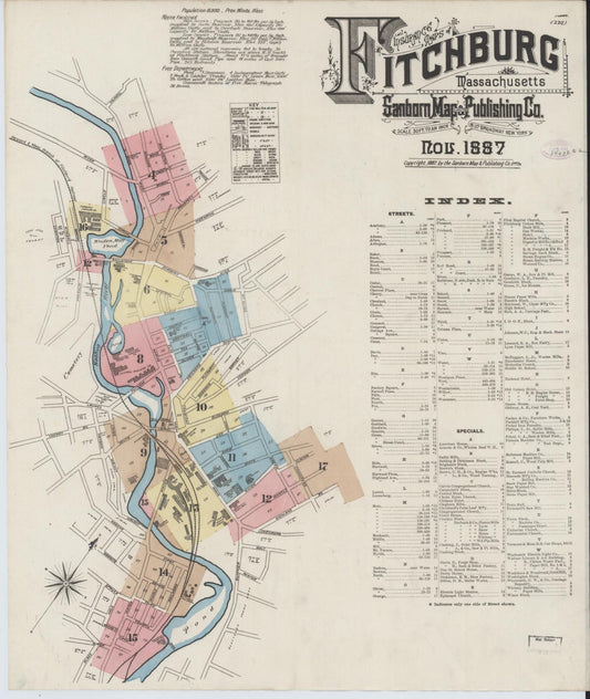 Sanborn Fire Insurance Map from Fitchburg, Worcester County, Massachusetts (1887), Sheet #0001 - Complete Map Set gallery image, historic Sanborn map, vintage wall art, Massachusetts Massachusetts