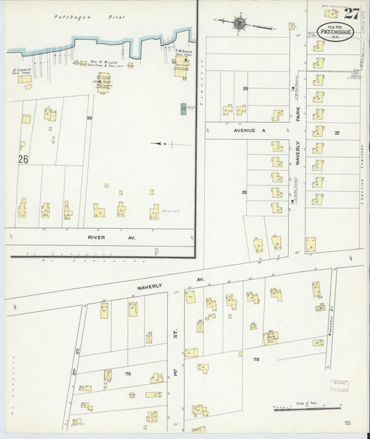 Sanborn Fire Insurance Map from Patchogue, Suffolk County, New York (1910), Sheet #0027 - Historic Sanborn Fire Insurance Map Print, vintage old map wall art, antique decor, genealogy gift, New York New York map