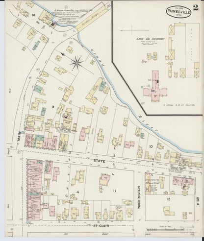 Sanborn Fire Insurance Map from Painesville, Lake County, Ohio (1889), Sheet #0002 - Historic Sanborn Fire Insurance Map Print, vintage old map wall art, antique decor, genealogy gift, Ohio Ohio map