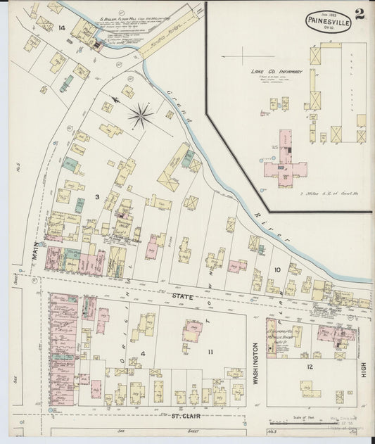 Sanborn Fire Insurance Map from Painesville, Lake County, Ohio (1889), Sheet #0002 - Historic Sanborn Fire Insurance Map Print, vintage old map wall art, antique decor, genealogy gift, Ohio Ohio map