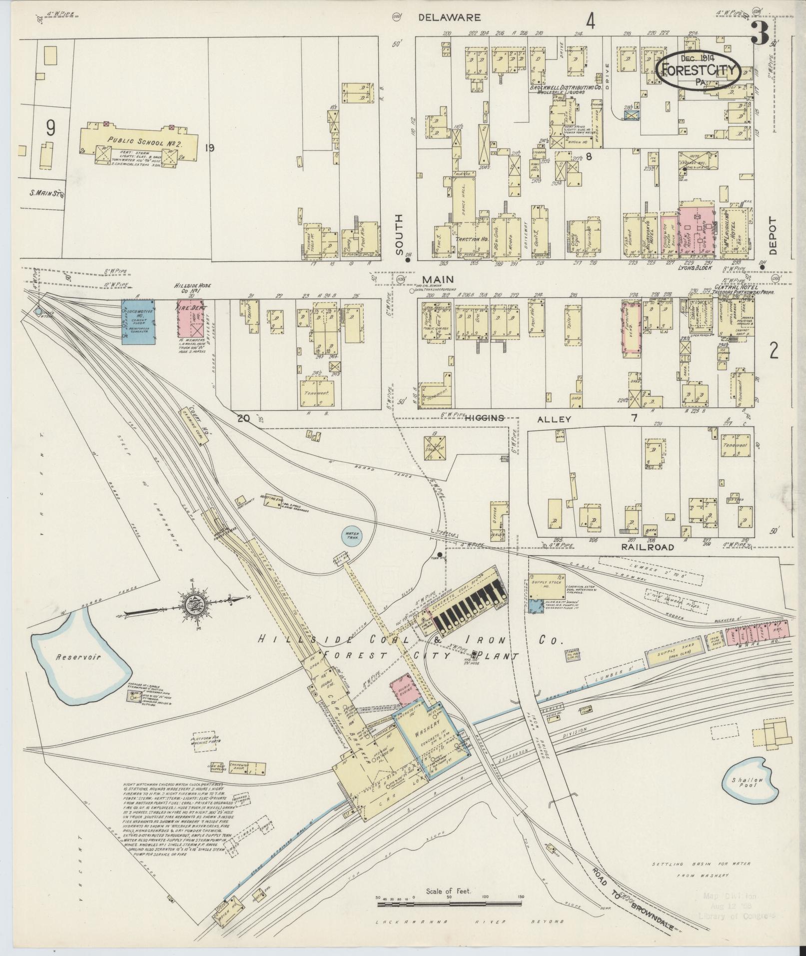 Sanborn Fire Insurance Map from Forest City, Susquehanna County, Pennsylvania (1914), Sheet #0003 - Historic Sanborn Fire Insurance Map Print, vintage old map wall art, antique decor, genealogy gift, Pennsylvania Pennsylvania map