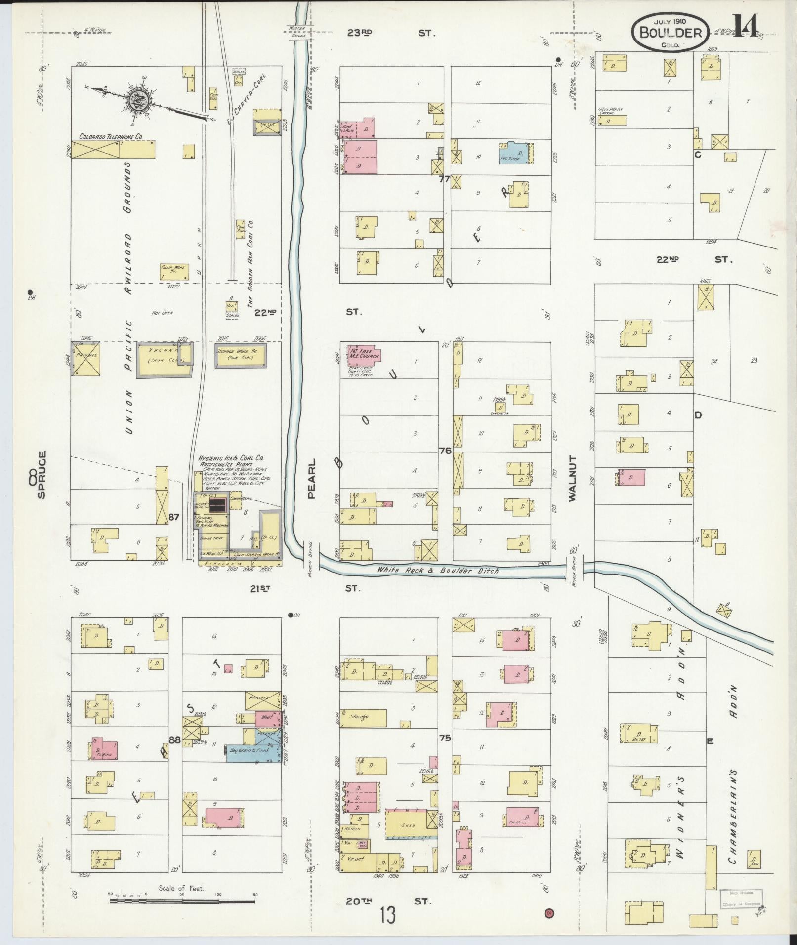 Sanborn Fire Insurance Map from Boulder, Boulder County, Colorado (1910), Sheet #0014 - Historic Sanborn Fire Insurance Map Print, vintage old map wall art, antique decor, genealogy gift, Colorado Colorado map