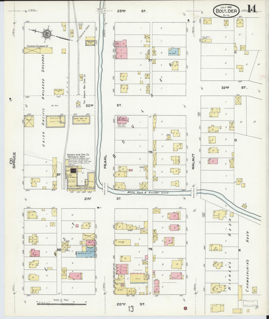 Sanborn Fire Insurance Map from Boulder, Boulder County, Colorado (1910), Sheet #0014 - Historic Sanborn Fire Insurance Map Print, vintage old map wall art, antique decor, genealogy gift, Colorado Colorado map