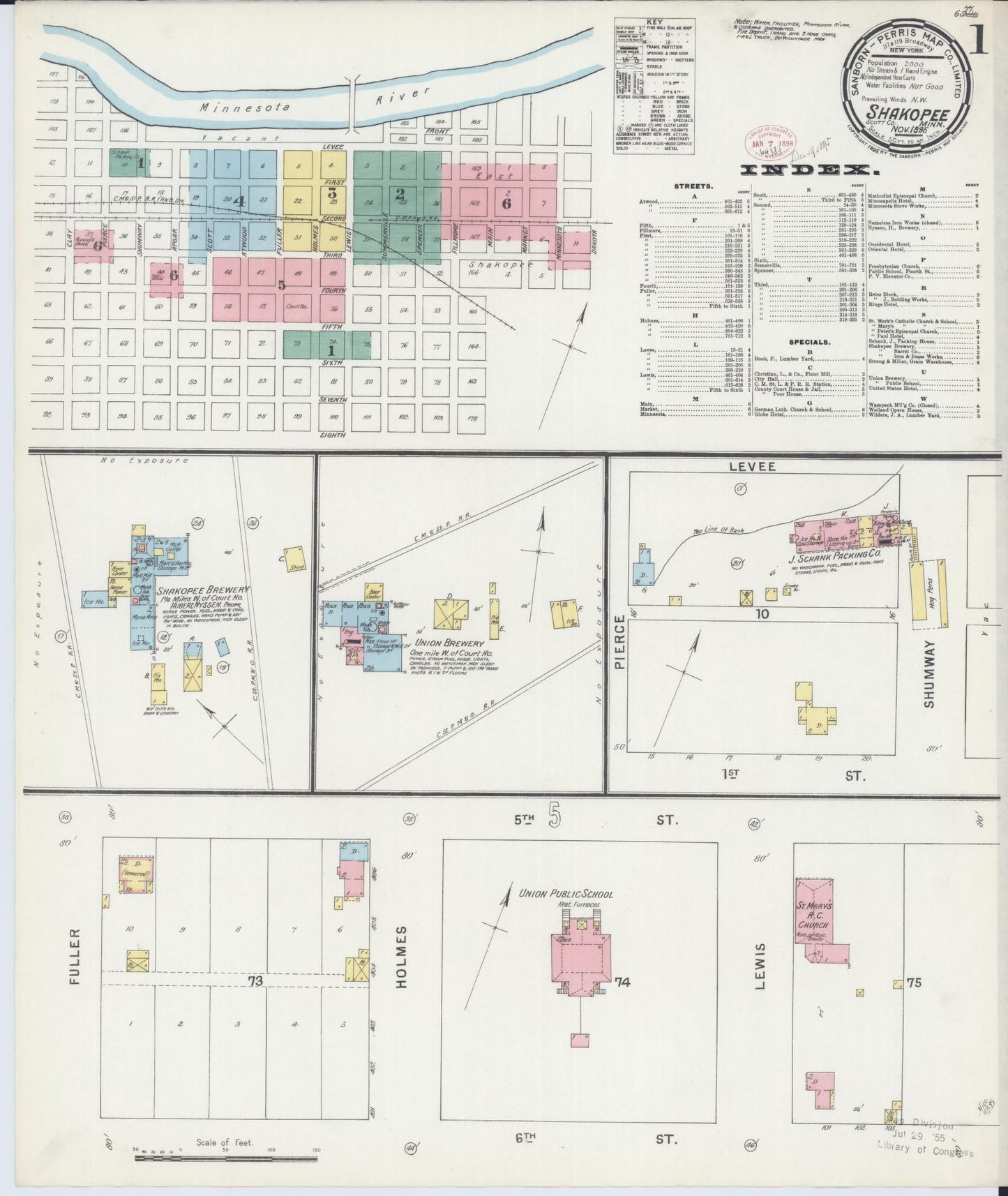 Sanborn Fire Insurance Map from Shakopee, Scott County, Minnesota (1895), Sheet #0001 - Complete Map Set gallery image, historic Sanborn map, vintage wall art, Minnesota Minnesota