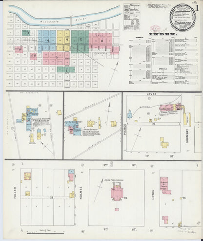 Sanborn Fire Insurance Map from Shakopee, Scott County, Minnesota (1895), Sheet #0001 - Complete Map Set gallery image, historic Sanborn map, vintage wall art, Minnesota Minnesota