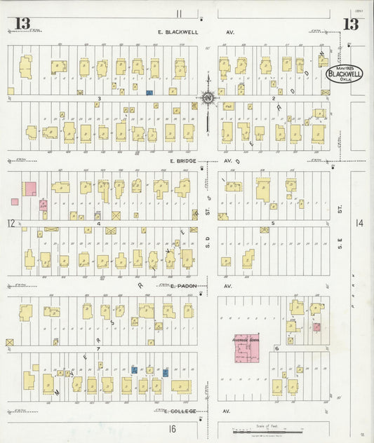 Sanborn Fire Insurance Map from Blackwell, Kay County, Oklahoma (1925), Sheet #0013 - Historic Sanborn Fire Insurance Map Print, vintage old map wall art, antique decor, genealogy gift, Oklahoma Oklahoma map
