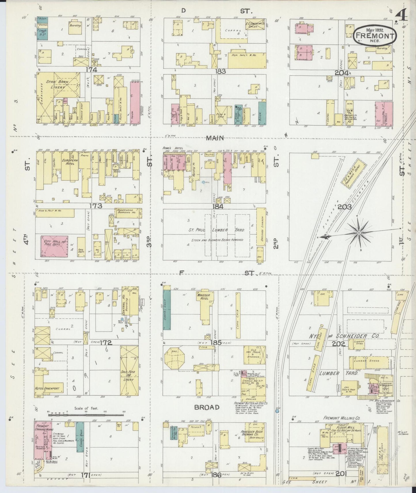 Sanborn Fire Insurance Map from Fremont, Dodge County, Nebraska (1892), Sheet #0004 - Complete Map Set gallery image, historic Sanborn map, vintage wall art, Nebraska Nebraska