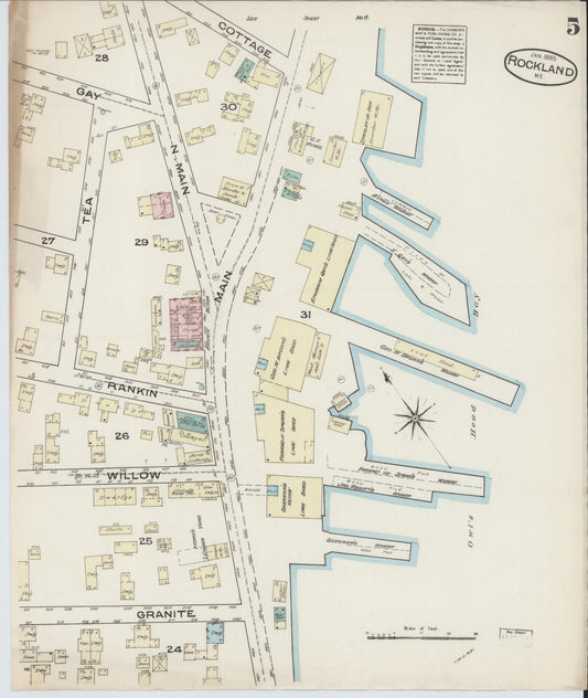 Sanborn Fire Insurance Map from Rockland, Knox County, Maine (1885), Sheet #0005 - Historic Sanborn Fire Insurance Map Print, vintage old map wall art, antique decor, genealogy gift, Maine Maine map