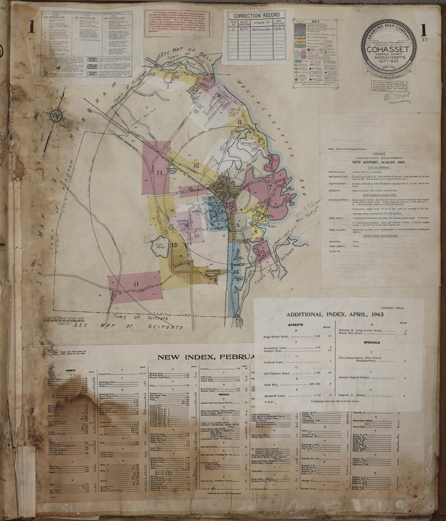 Sanborn Fire Insurance Map from Cohasset, Norfolk County, Massachusetts (1963), Sheet #0001 - Complete Map Set gallery image, historic Sanborn map, vintage wall art, Massachusetts Massachusetts