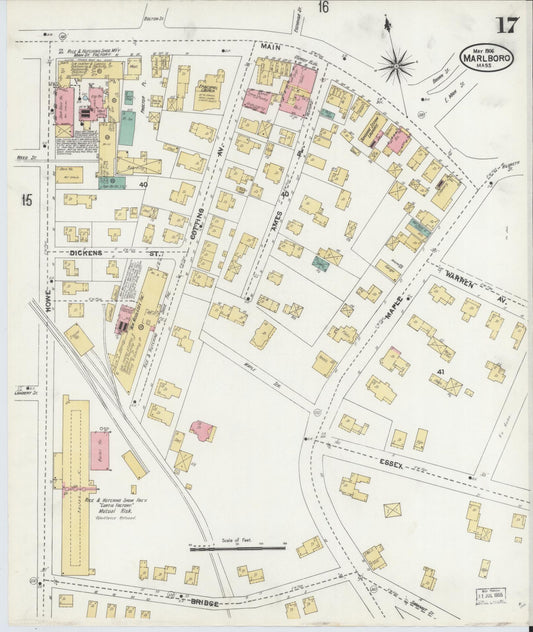 Sanborn Fire Insurance Map from Marlborough, Middlesex County, Massachusetts (1906), Sheet #0017 - Historic Sanborn Fire Insurance Map Print, vintage old map wall art, antique decor, genealogy gift, Massachusetts Massachusetts map
