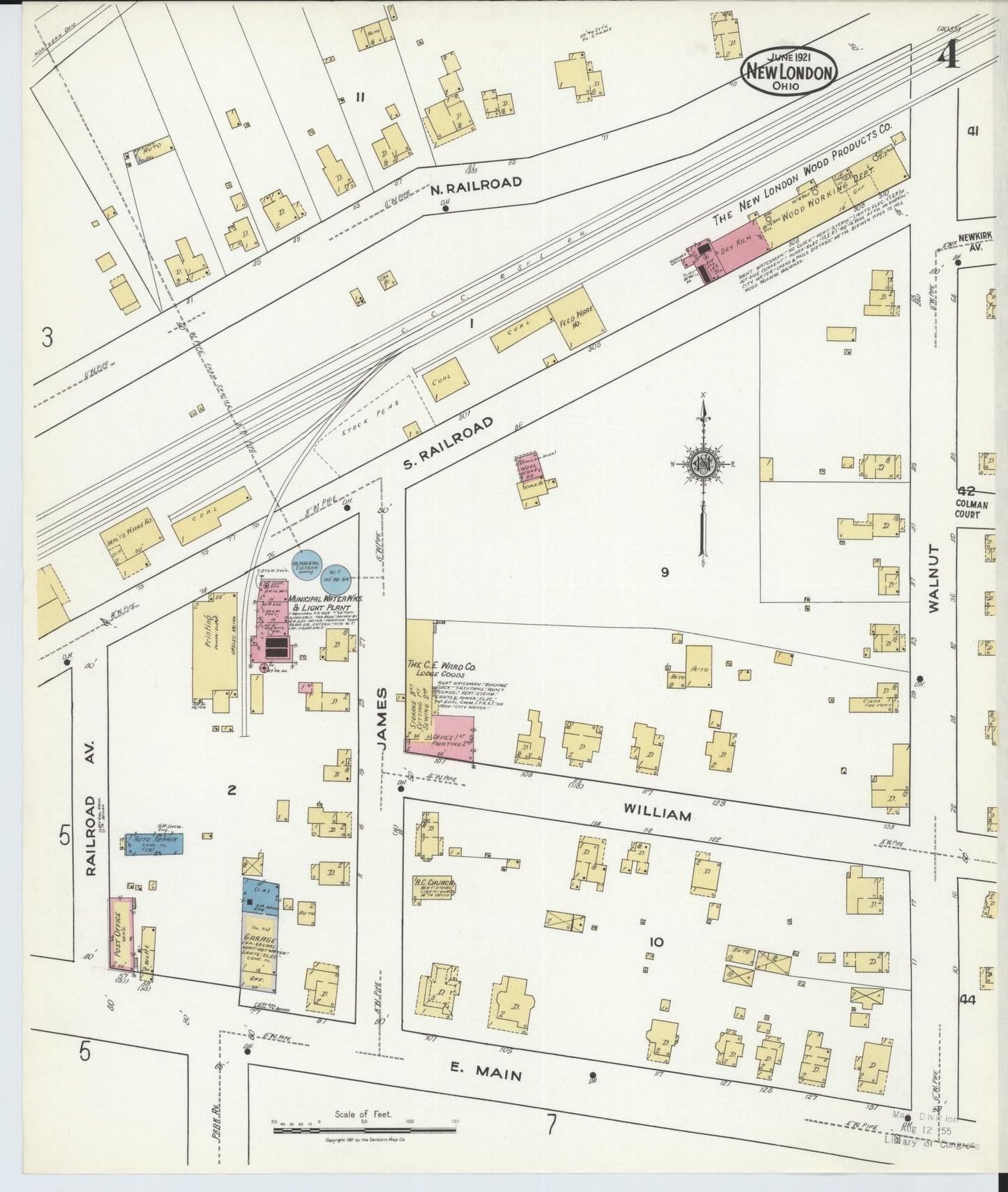 Sanborn Fire Insurance Map from New London, Huron County, Ohio (1921), Sheet #0004 - Complete Map Set gallery image, historic Sanborn map, vintage wall art, Ohio Ohio