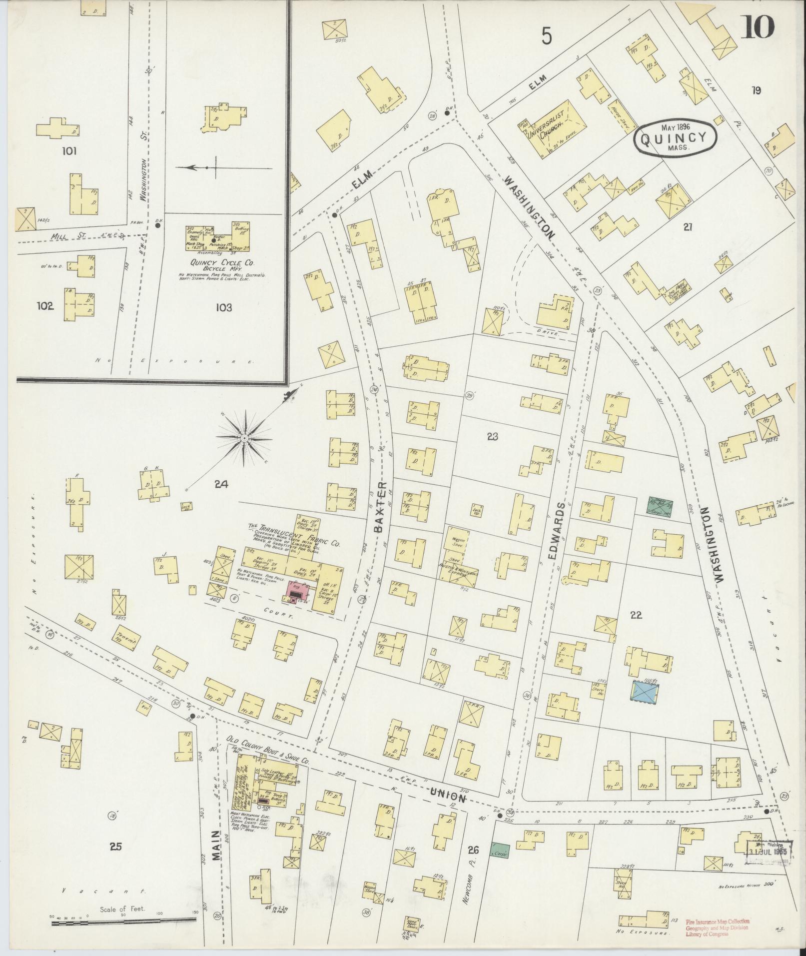 Sanborn Fire Insurance Map from Quincy, Norfolk County, Massachusetts (1896), Sheet #0010 - Historic Sanborn Fire Insurance Map Print, vintage old map wall art, antique decor, genealogy gift, Massachusetts Massachusetts map