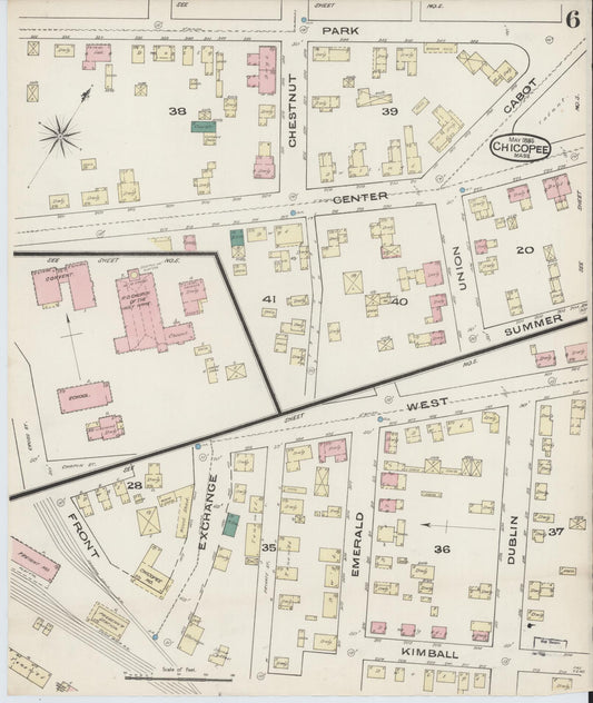 Sanborn Fire Insurance Map from Chicopee, Hampden County, Massachusetts (1885), Sheet #0006 - Historic Sanborn Fire Insurance Map Print, vintage old map wall art, antique decor, genealogy gift, Massachusetts Massachusetts map
