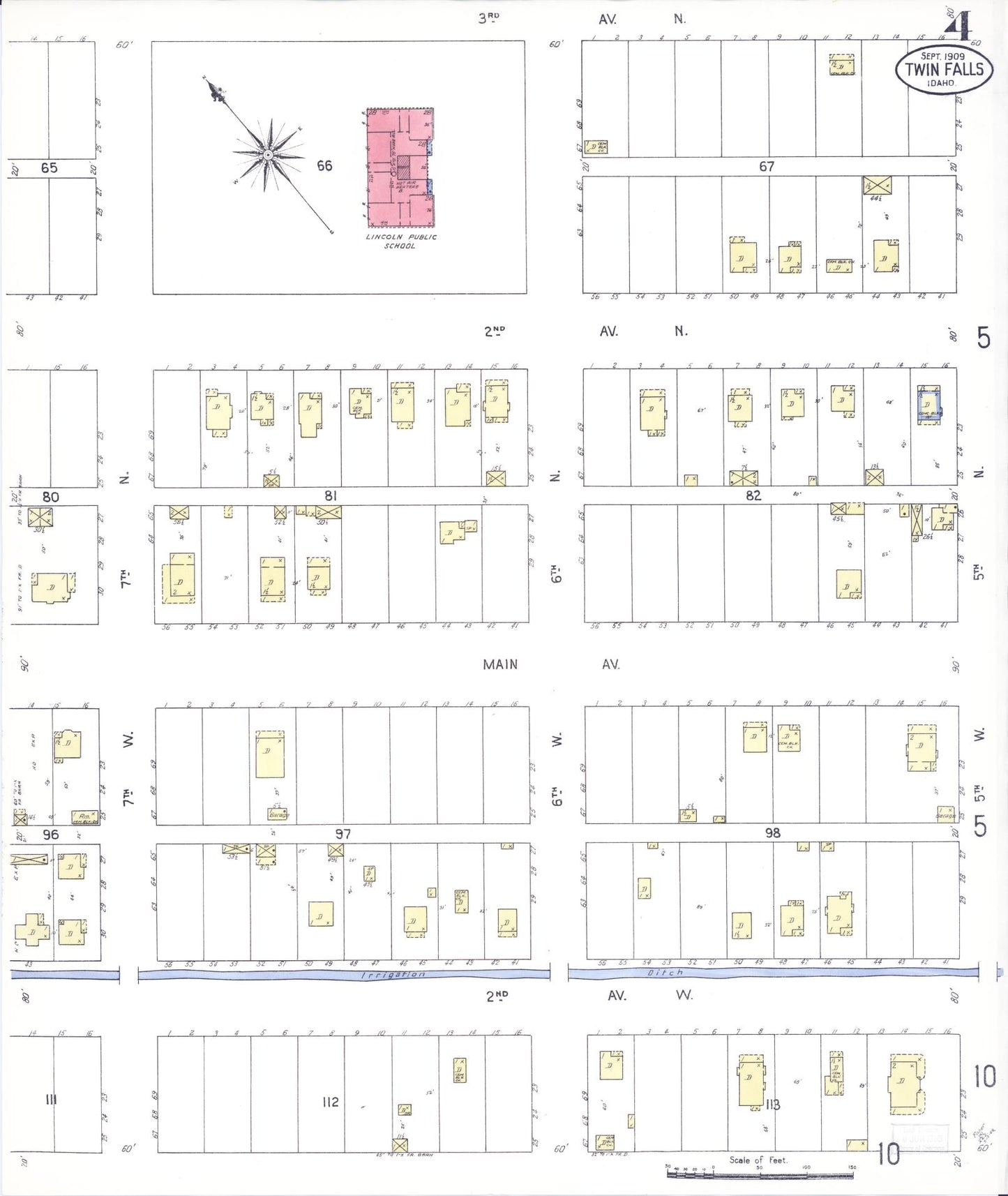 Sanborn Fire Insurance Map from Twin Falls, Twin Falls County, Idaho (1909), Sheet #0004 - Complete Map Set gallery image, historic Sanborn map, vintage wall art, Falls Idaho