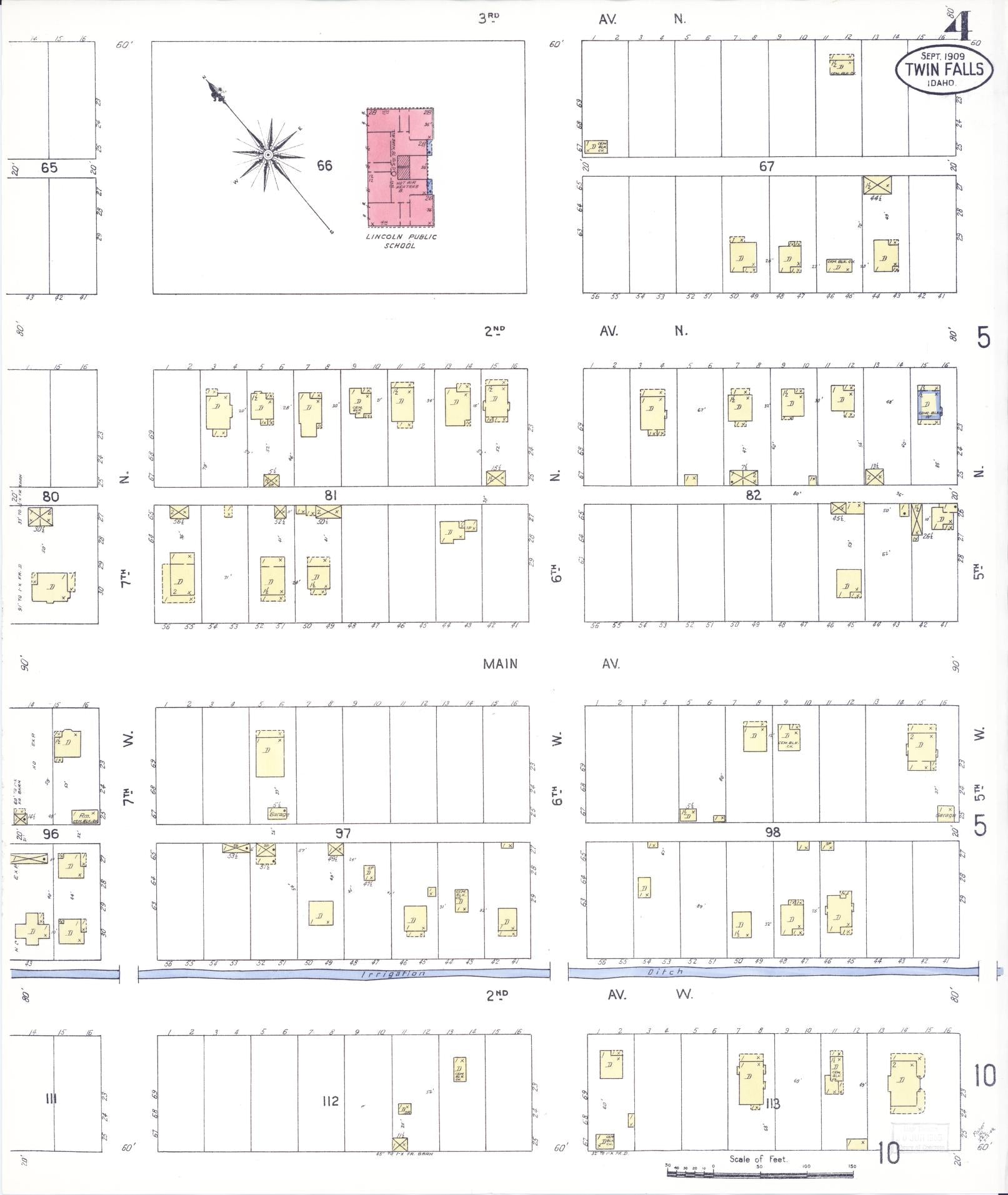 Sanborn Fire Insurance Map from Twin Falls, Twin Falls County, Idaho (1909), Sheet #0004 - Complete Map Set gallery image, historic Sanborn map, vintage wall art, Falls Idaho