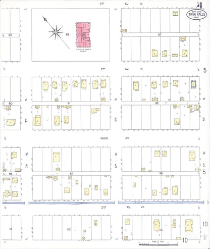 Sanborn Fire Insurance Map from Twin Falls, Twin Falls County, Idaho (1909), Sheet #0004 - Complete Map Set gallery image, historic Sanborn map, vintage wall art, Falls Idaho