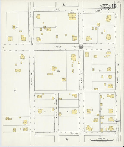 Sanborn Fire Insurance Map from Bonham, Fannin County, Texas (1917), Sheet #0016 - Historic Sanborn Fire Insurance Map Print, vintage old map wall art, antique decor, genealogy gift, Texas Texas map