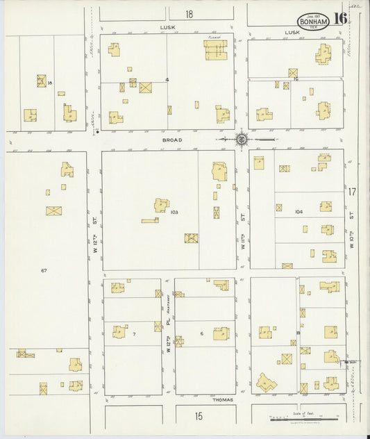 Sanborn Fire Insurance Map from Bonham, Fannin County, Texas (1917), Sheet #0016 - Historic Sanborn Fire Insurance Map Print, vintage old map wall art, antique decor, genealogy gift, Texas Texas map