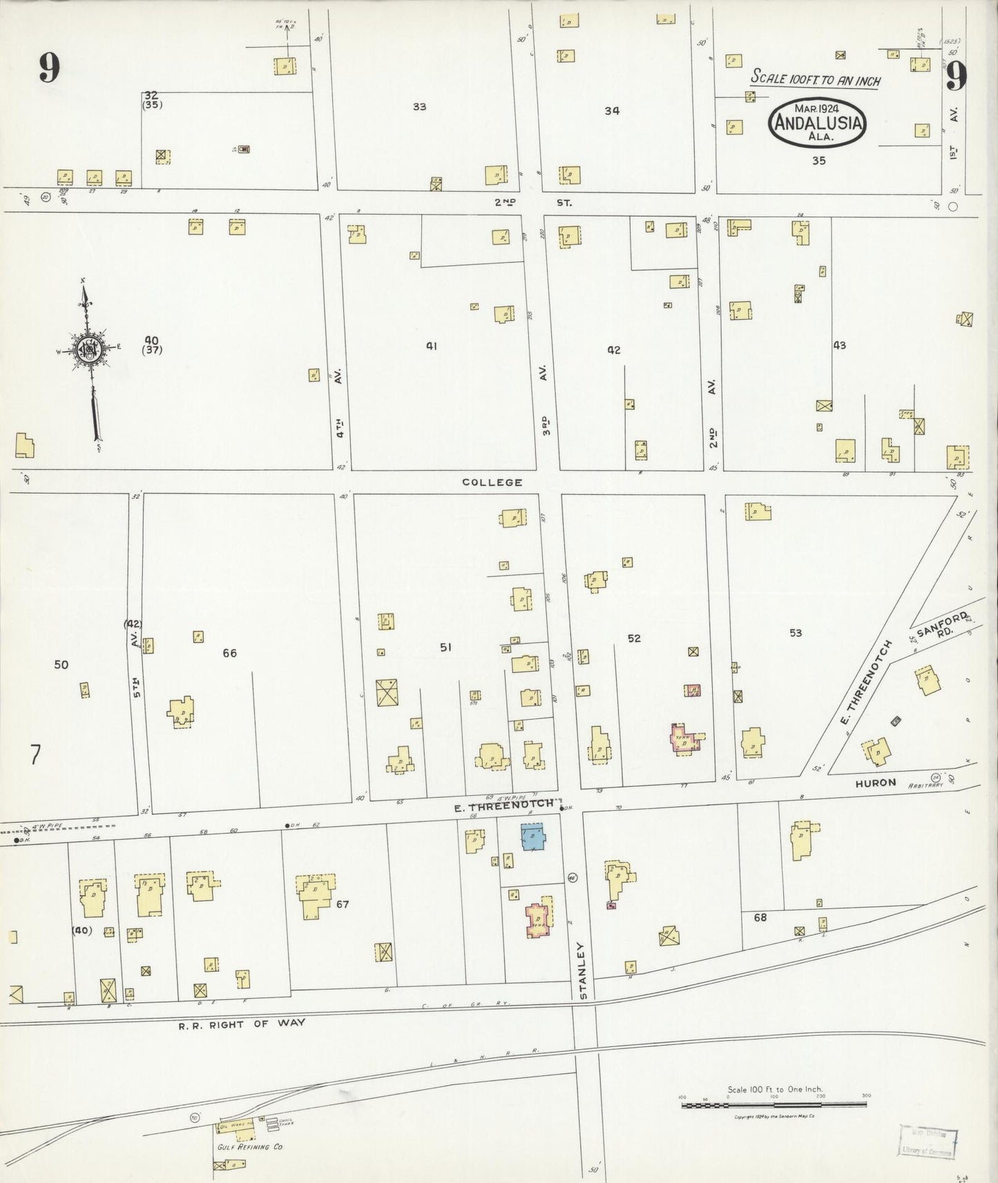 Sanborn Fire Insurance Map from Andalusia, Covington County, Alabama (1924), Sheet #0009 - Complete Map Set gallery image, historic Sanborn map, vintage wall art, Alabama Alabama