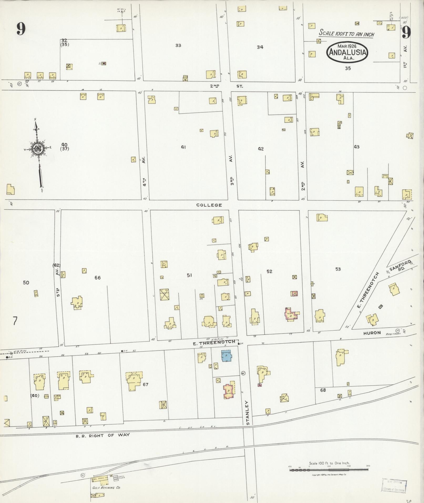 Sanborn Fire Insurance Map from Andalusia, Covington County, Alabama (1924), Sheet #0009 - Complete Map Set gallery image, historic Sanborn map, vintage wall art, Alabama Alabama