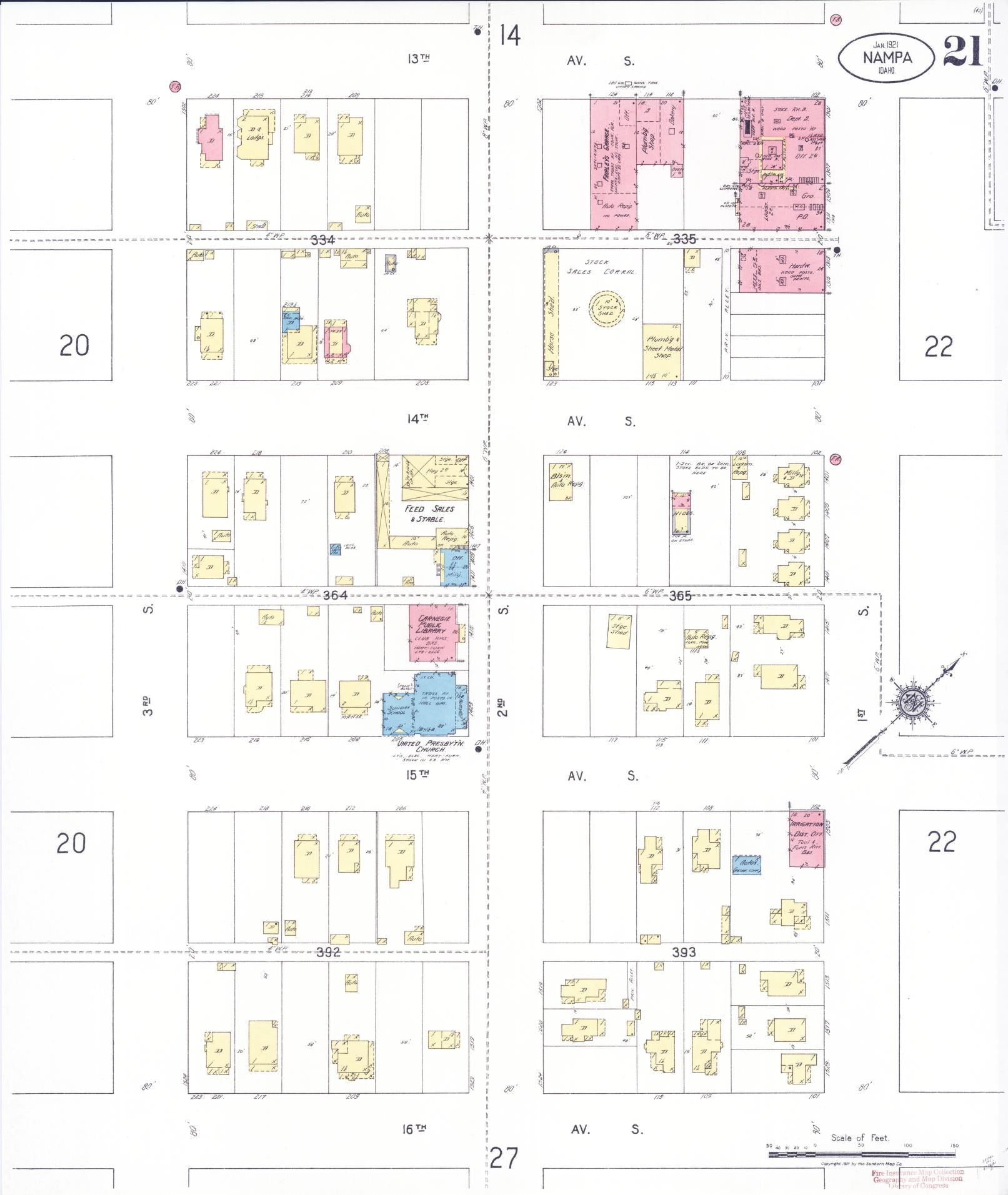 Sanborn Fire Insurance Map from Nampa, Canyon County, Idaho (1921), Sheet #0021 - Complete Map Set gallery image, historic Sanborn map, vintage wall art, Idaho Idaho
