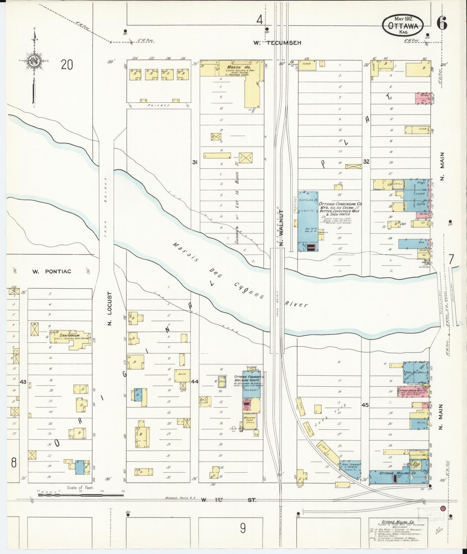 Sanborn Fire Insurance Map from Ottawa, Franklin County, Kansas (1912), Sheet #0006 - Complete Map Set gallery image, historic Sanborn map, vintage wall art, Kansas Kansas