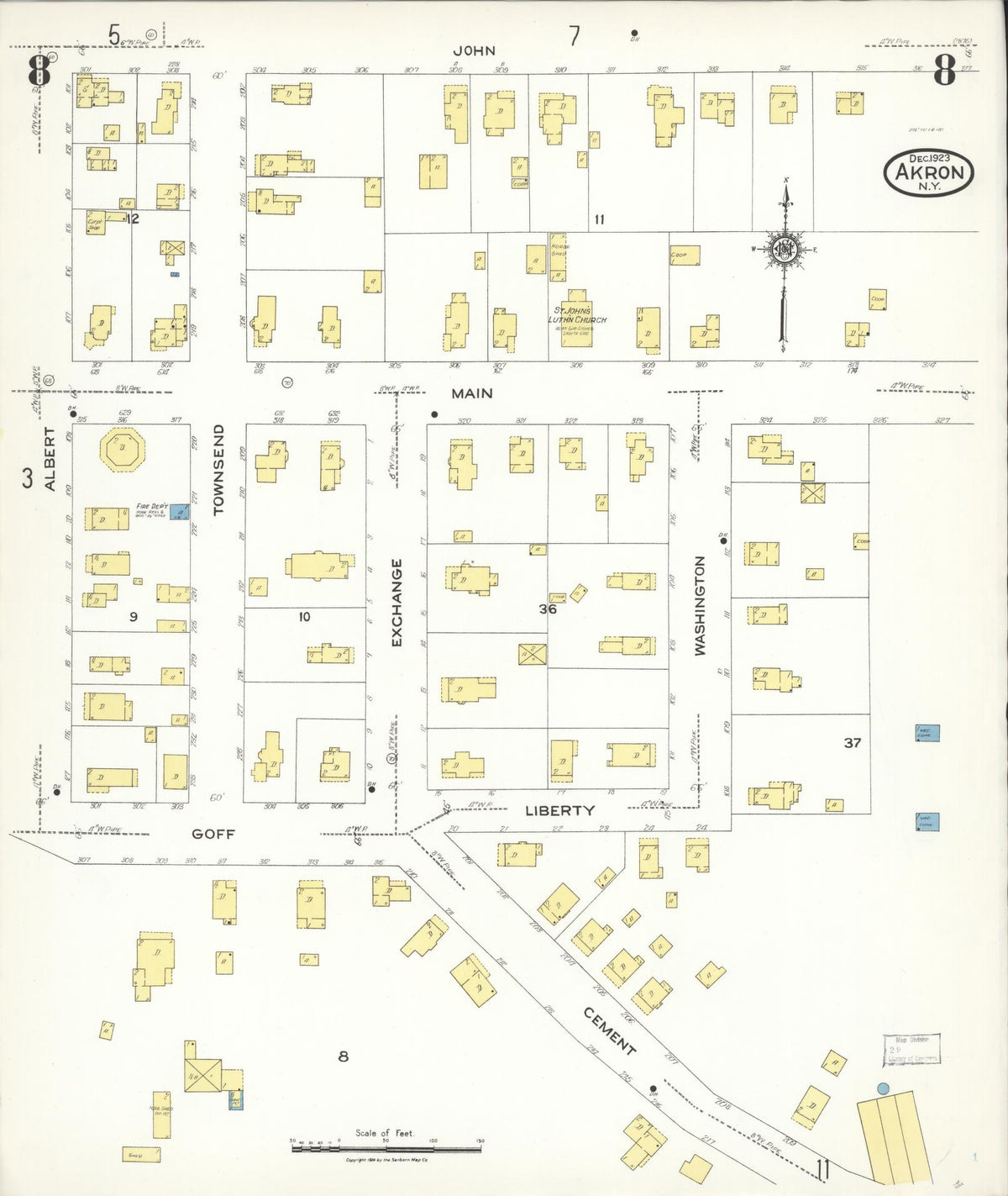 Sanborn Fire Insurance Map from Akron, Erie County, New York (1923), Sheet #0008 - Complete Map Set gallery image, historic Sanborn map, vintage wall art, New York New York