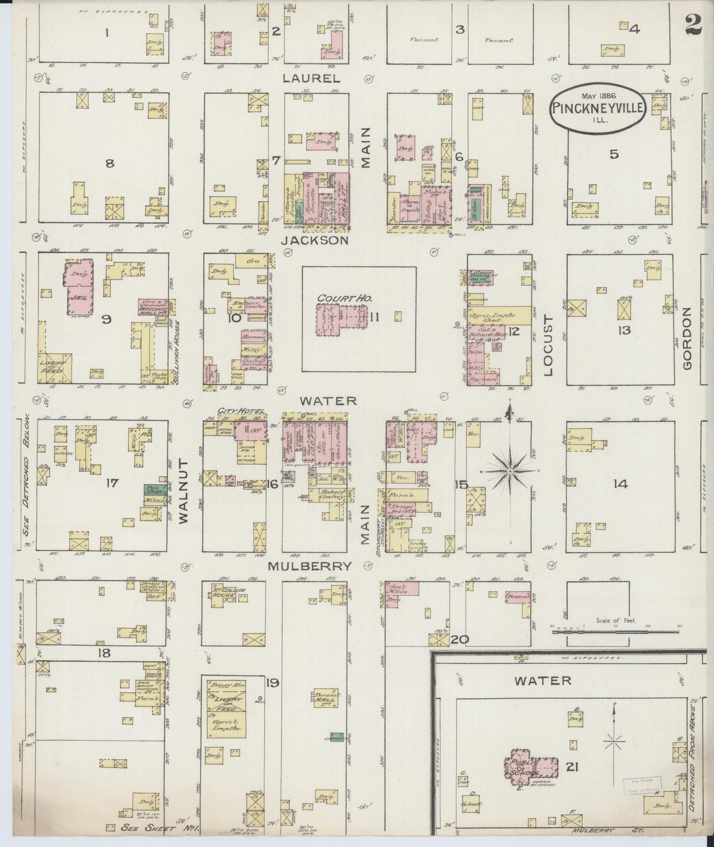 Sanborn Fire Insurance Map from Pinckneyville, Perry County, Illinois (1886), Sheet #0002 - Complete Map Set gallery image, historic Sanborn map, vintage wall art, Illinois Illinois