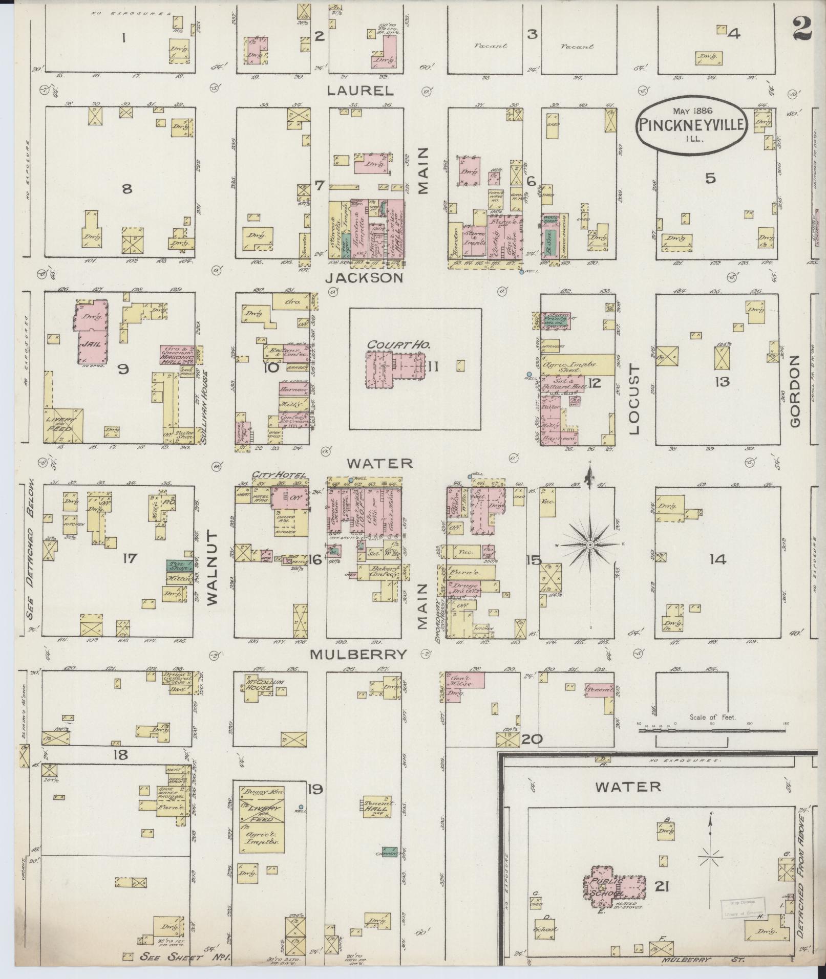 Sanborn Fire Insurance Map from Pinckneyville, Perry County, Illinois (1886), Sheet #0002 - Complete Map Set gallery image, historic Sanborn map, vintage wall art, Illinois Illinois