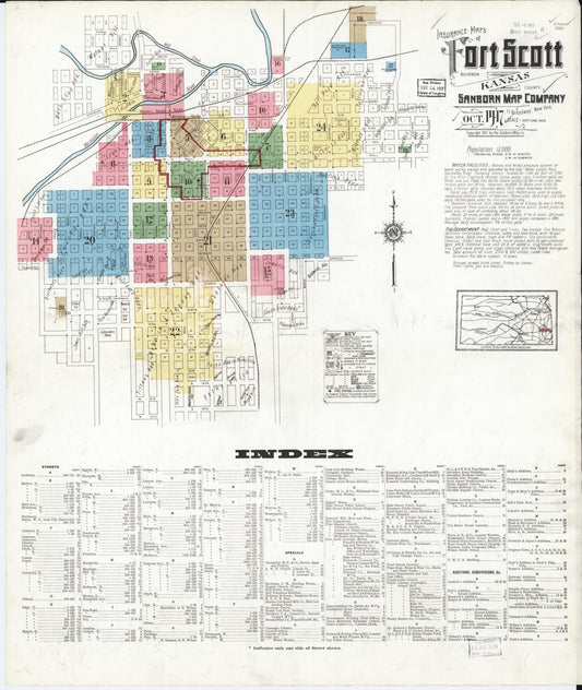 Sanborn Fire Insurance Map from Fort Scott, Bourbon County, Kansas (1917), Sheet #0001 - Historic Sanborn Fire Insurance Map Print, vintage old map wall art, antique decor, genealogy gift, Kansas Kansas map