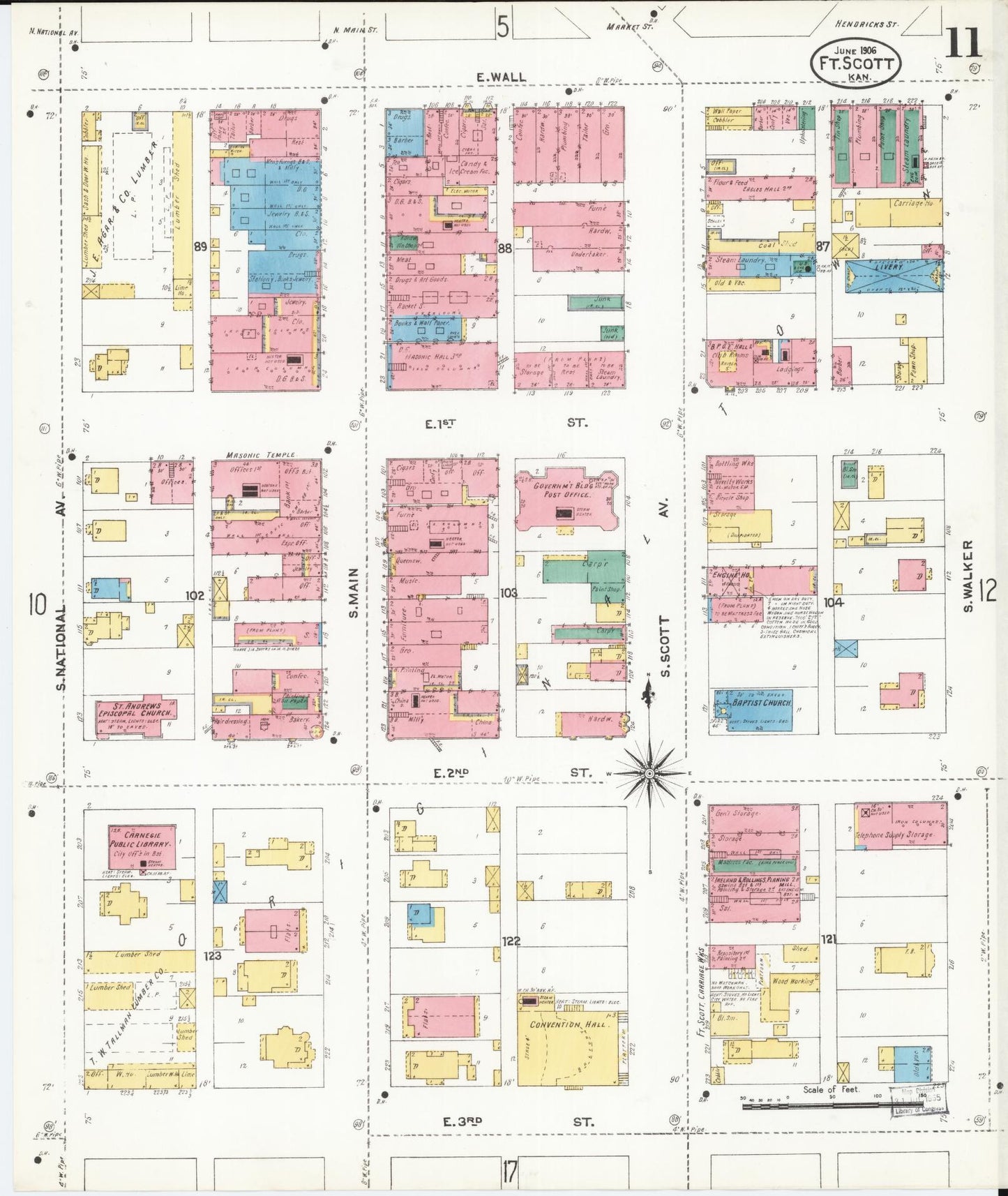 Sanborn Fire Insurance Map from Fort Scott, Bourbon County, Kansas (1906), Sheet #0011 - Complete Map Set gallery image, historic Sanborn map, vintage wall art, Kansas Kansas