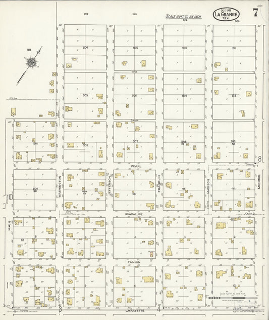 Sanborn Fire Insurance Map from La Grange, Fayette County, Texas (1921), Sheet #0007 - Historic Sanborn Fire Insurance Map Print, vintage old map wall art, antique decor, genealogy gift, Texas Texas map