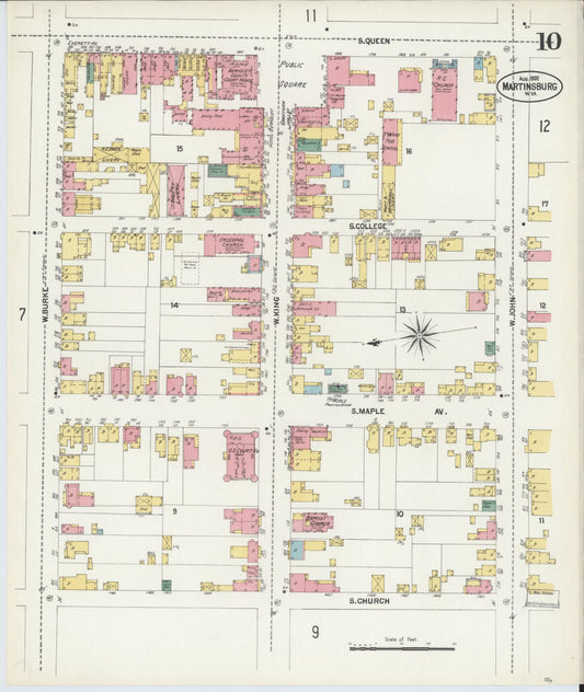 Sanborn Fire Insurance Map from Martinsburg, Berkeley County, West Virginia (1902), Sheet #0010 - Historic Sanborn Fire Insurance Map Print, vintage old map wall art, antique decor, genealogy gift, West Virginia West Virginia map