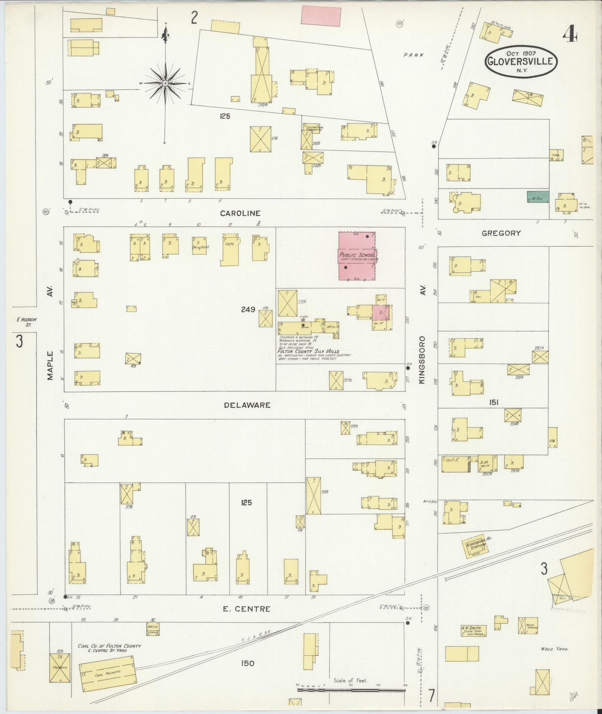 Sanborn Fire Insurance Map from Gloversville, Fulton County, New York (1907), Sheet #0004 - Complete Map Set gallery image, historic Sanborn map, vintage wall art, New York New York