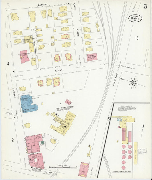 Sanborn Fire Insurance Map from Kane, McKean County, Pennsylvania (1909), Sheet #0005 - Historic Sanborn Fire Insurance Map Print, vintage old map wall art, antique decor, genealogy gift, Pennsylvania Pennsylvania map