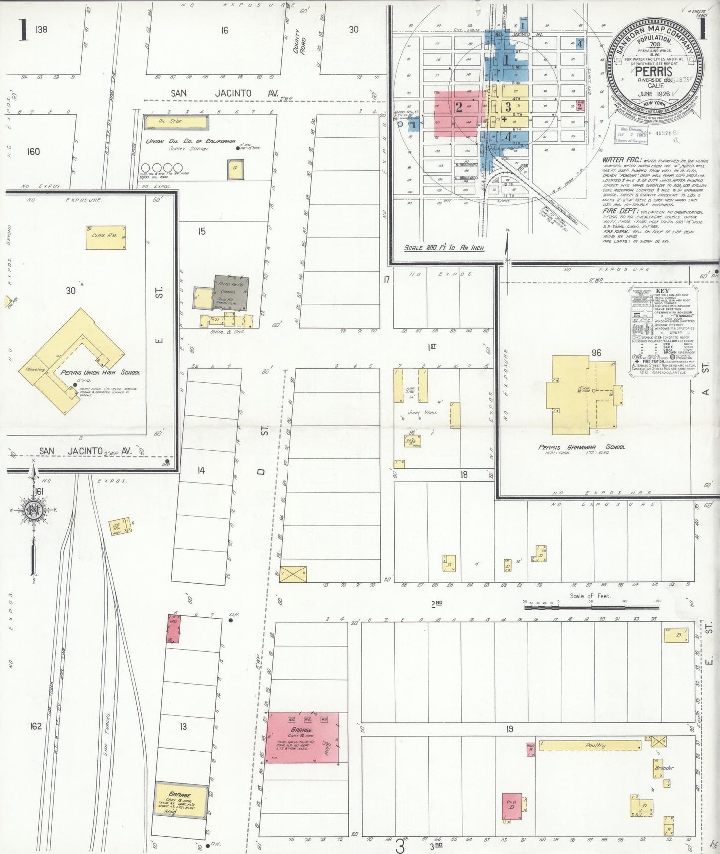 Sanborn Fire Insurance Map from Perris, Riverside County, California (1926), Sheet #0001 - Complete Map Set gallery image, historic Sanborn map, vintage wall art, California California