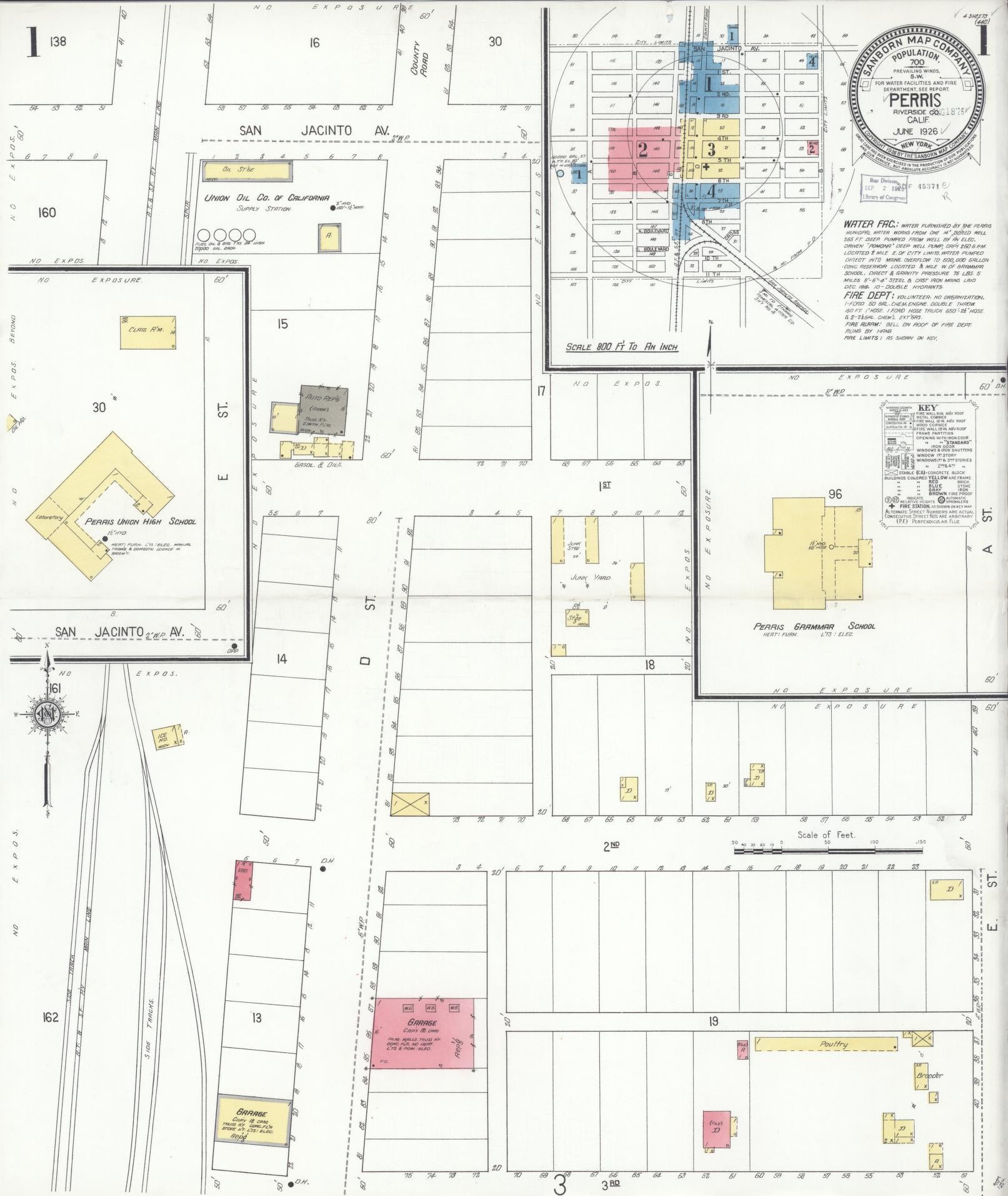 Sanborn Fire Insurance Map from Perris, Riverside County, California (1926), Sheet #0001 - Complete Map Set gallery image, historic Sanborn map, vintage wall art, California California