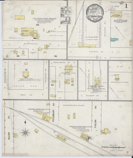Sanborn Fire Insurance Map from East Grand Forks, Polk County, Minnesota (1892), Sheet #0001 - Complete Map Set gallery image, historic Sanborn map, vintage wall art, Minnesota Minnesota