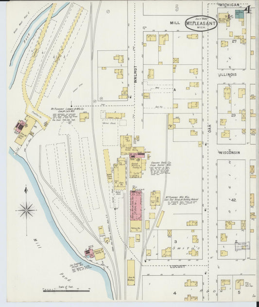 Sanborn Fire Insurance Map from Mount Pleasant, Isabella County, Michigan (1895), Sheet #0004 - Historic Sanborn Fire Insurance Map Print, vintage old map wall art, antique decor, genealogy gift, Michigan Michigan map