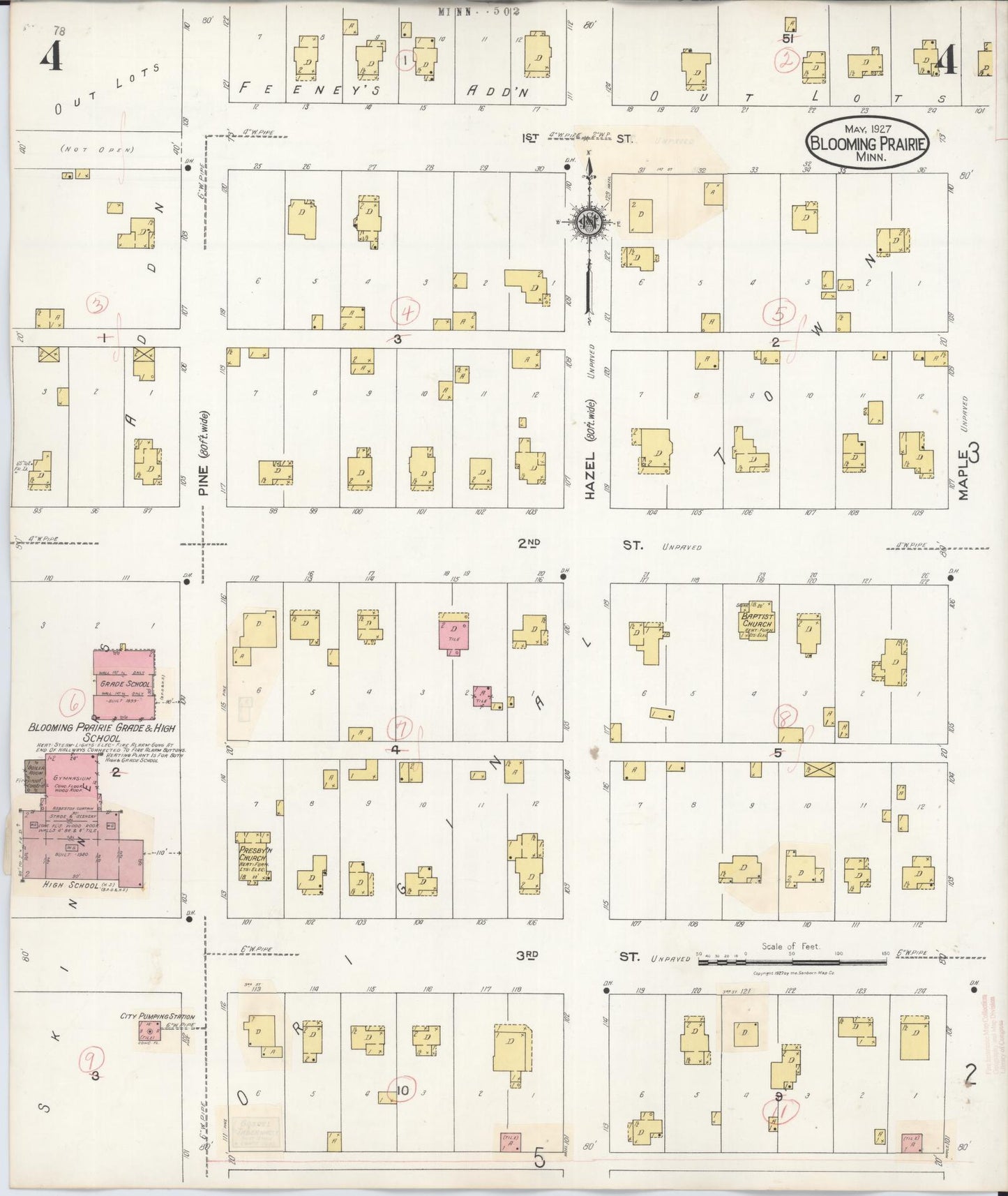 Sanborn Fire Insurance Map from Blooming Prairie, Steele County, Minnesota (1937), Sheet #0004 - Historic Sanborn Fire Insurance Map Print, vintage old map wall art, antique decor, genealogy gift, Minnesota Minnesota map