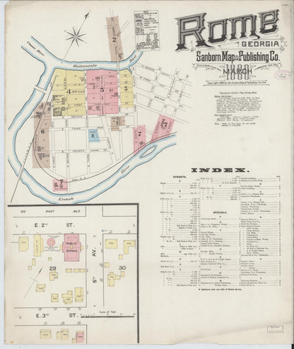 Sanborn Fire Insurance Map from Rome, Floyd County, Georgia (1888), Sheet #0001 - Complete Map Set gallery image, historic Sanborn map, vintage wall art, Georgia Georgia