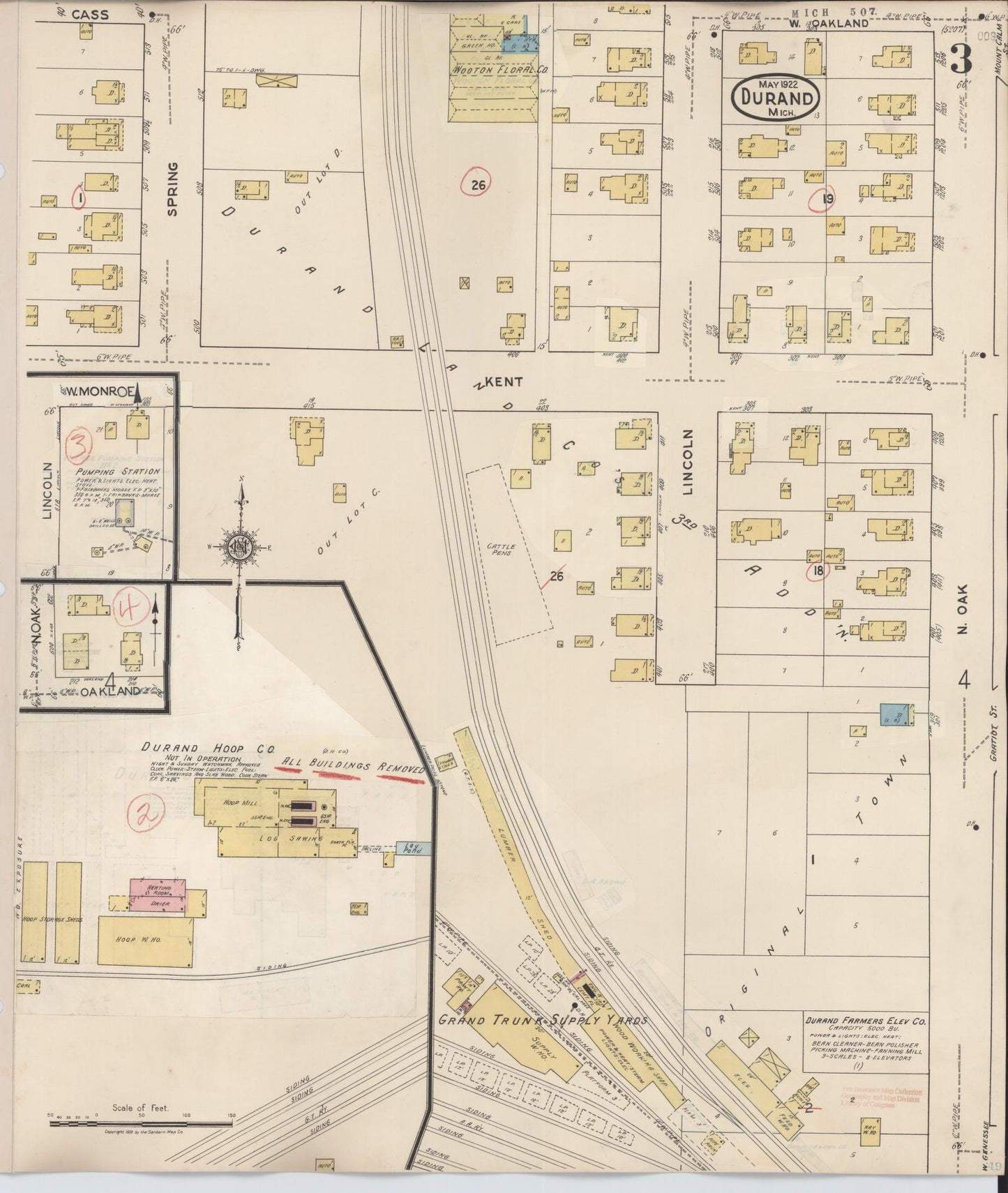 Sanborn Fire Insurance Map from Durand, Shiawassee County, Michigan (1944), Sheet #0003 - Historic Sanborn Fire Insurance Map Print, vintage old map wall art, antique decor, genealogy gift, Michigan Michigan map