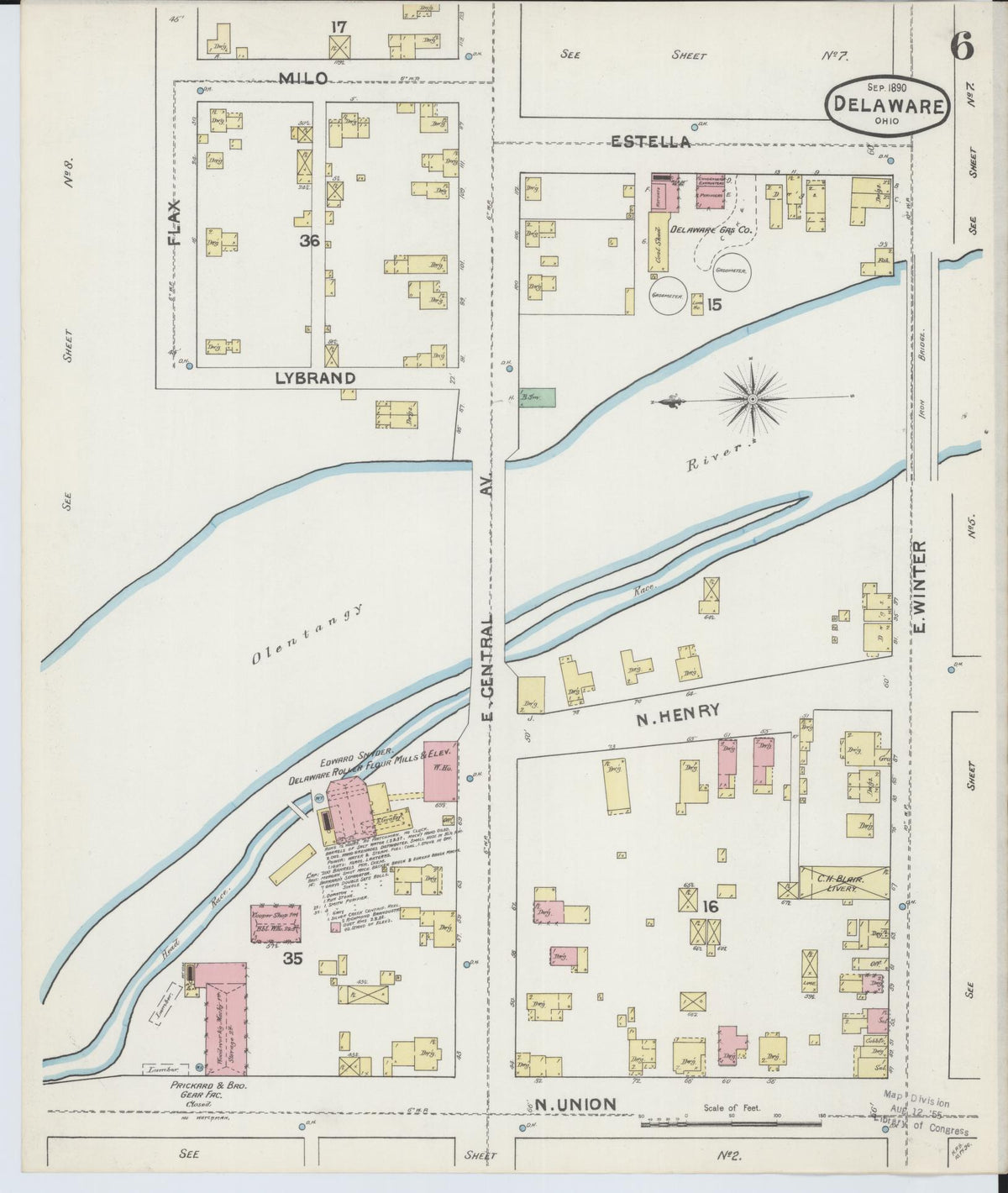 Sanborn Fire Insurance Map from Delaware, Delaware County, Ohio (1890), Sheet #0006 - Complete Map Set gallery image, historic Sanborn map, vintage wall art, Sanborn Fire Insurance Map from Delaware Delaware