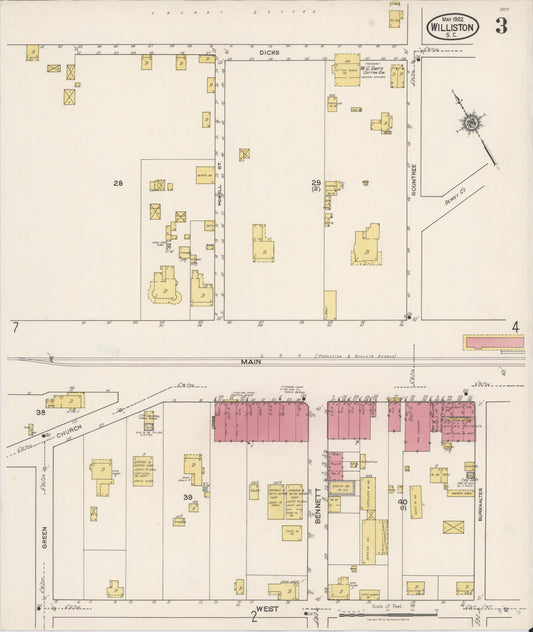 Sanborn Fire Insurance Map from Williston, Barnwell County, South Carolina (1922), Sheet #0003 - Historic Sanborn Fire Insurance Map Print, vintage old map wall art, antique decor, genealogy gift, South Carolina South Carolina map