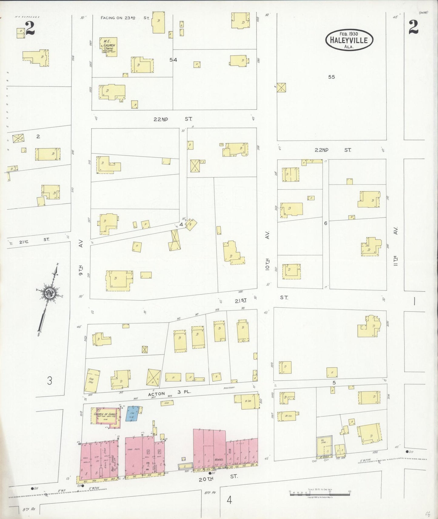 Sanborn Fire Insurance Map from Haleyville, Winston County, Alabama (1930), Sheet #0002 - Complete Map Set gallery image, historic Sanborn map, vintage wall art, Alabama Alabama